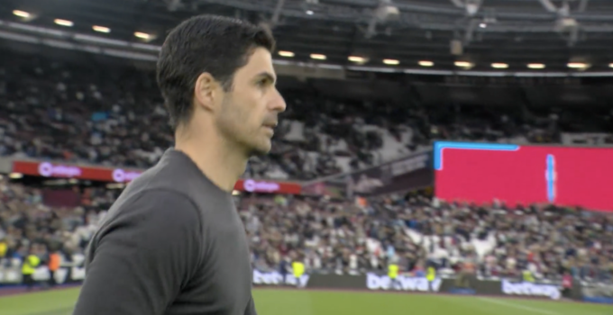 Mikel Arteta at the full time whistle after Arsenal's 2-1 victory over West Ham United.