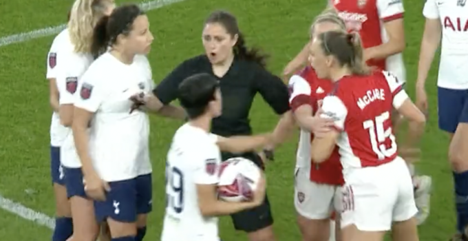 Arsenal and Tottenham Women's players clash